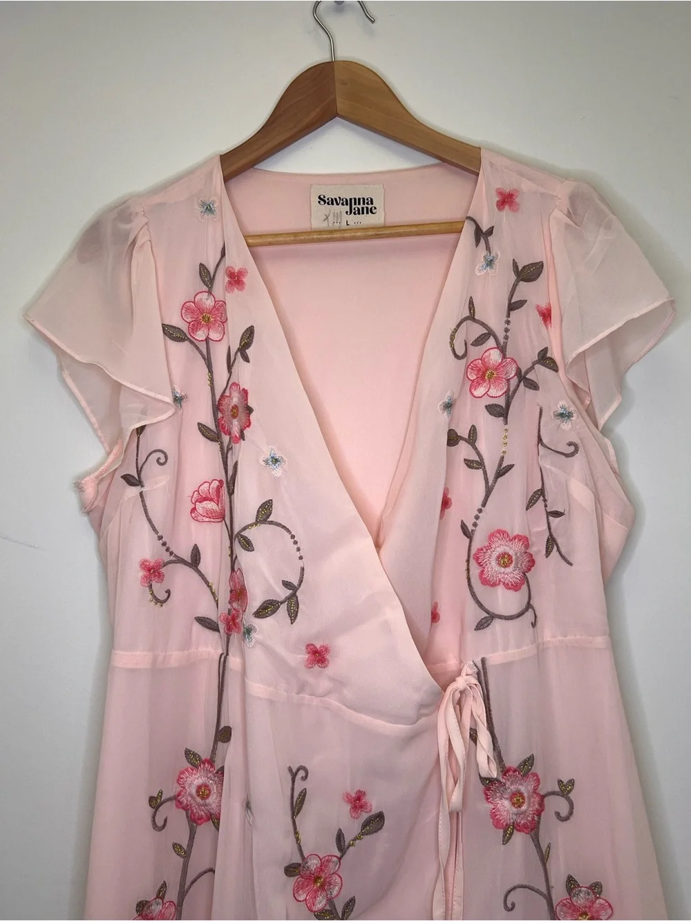 Savanna Jane Peach Floral Embroidered Maxi Wrap Dress - Picture 3 of 12